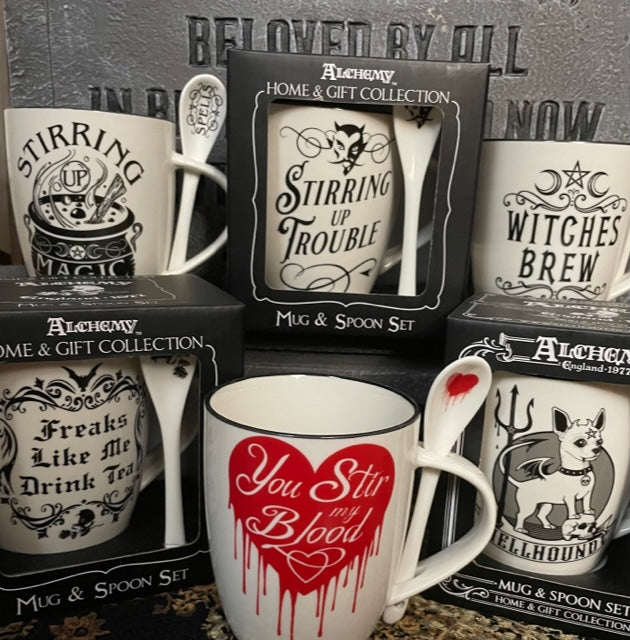 Magical Mug & Spoon Sets-Witches Brew, Freaks, Devil, Black Cat, Hellhound, Cauldron