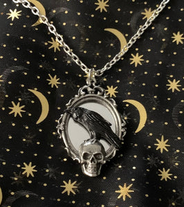 Reflections of Poe Raven on Skull Pendant