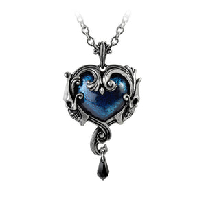 Affaire Du Coeur Blue Heart Skulls Pendant & Earrings Set